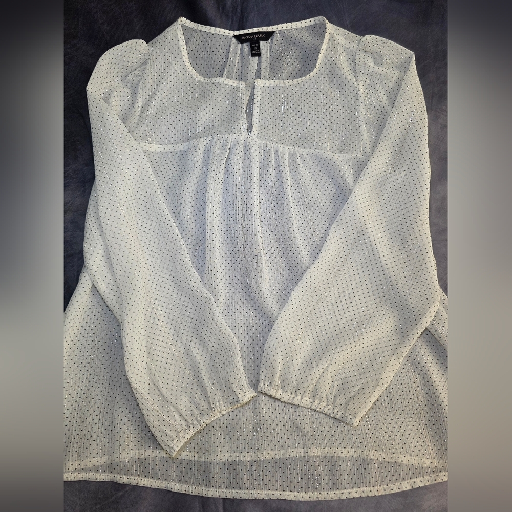 Banana Republic Semi Sheer Polka Dot Top Shirt Blouse- Size Sm
